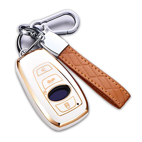 Cacacar for Subaru Key Fob Cover with Keychain, for Forester Outback BRZ Legacy CrossTrek Premium Soft TPU 360 Degree Protection Key Case Remote Key Holder (Size B-Ivory) - Image 1