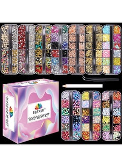 EBANKU EBANKU 10 Boxes Nail Art Rhinestones Gems Nail Art Crystal Nail Jewels Diamonds, Nail Charms with 1 Pc Pick Up Tweezers 1 Pc Wax Pens for Nail Art  - Image 1