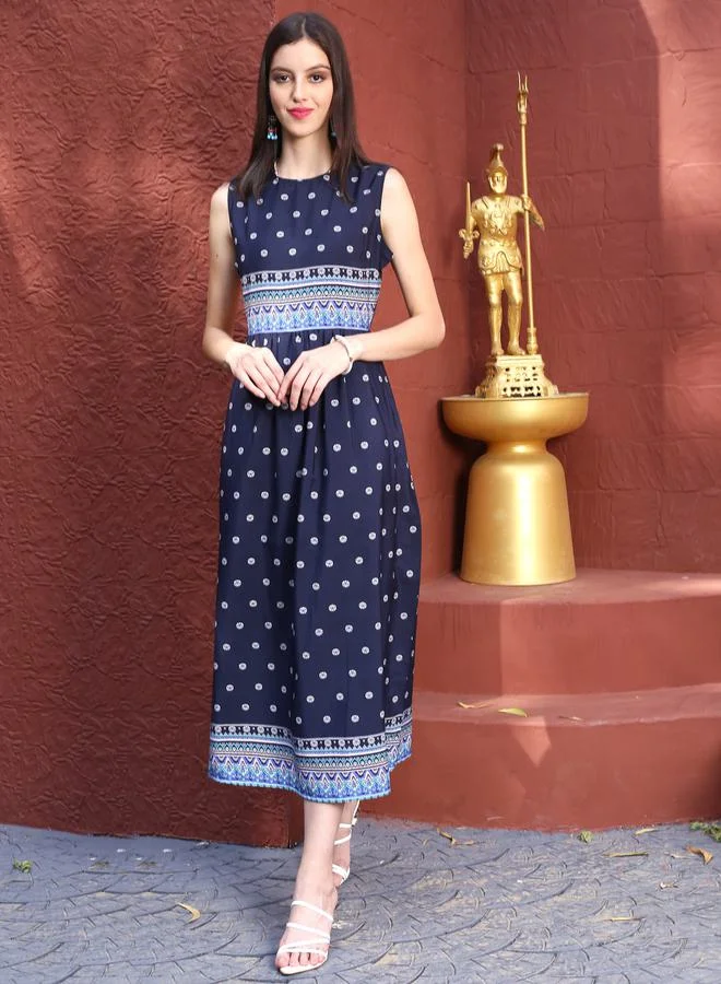سيرا Ethnic Motif Print A-Line Midi Dress by Styli