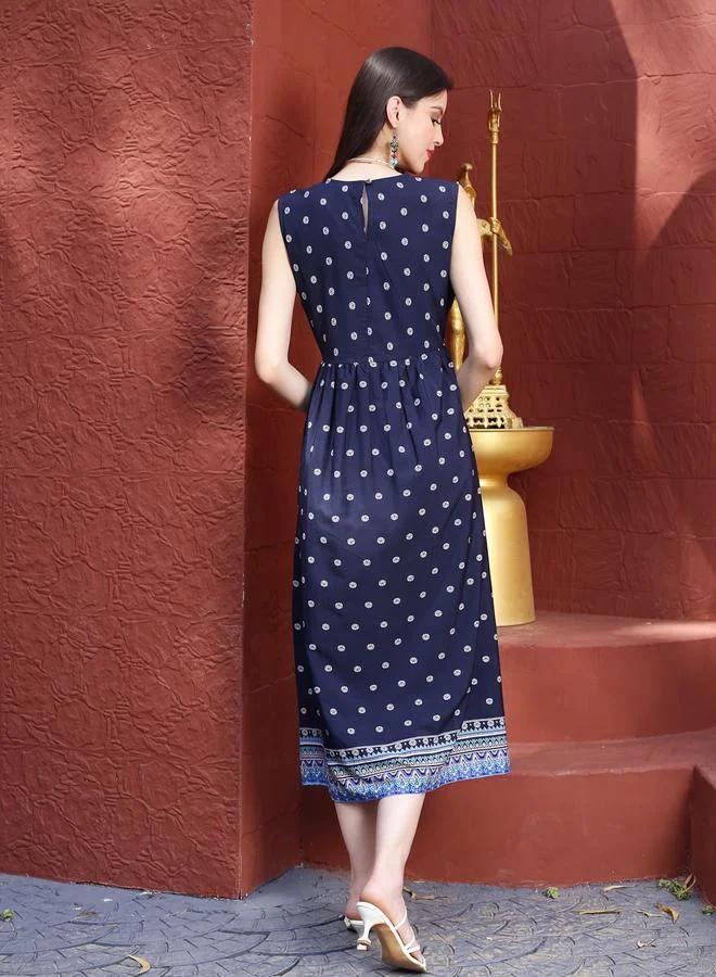 سيرا Ethnic Motif Print A-Line Midi Dress by Styli