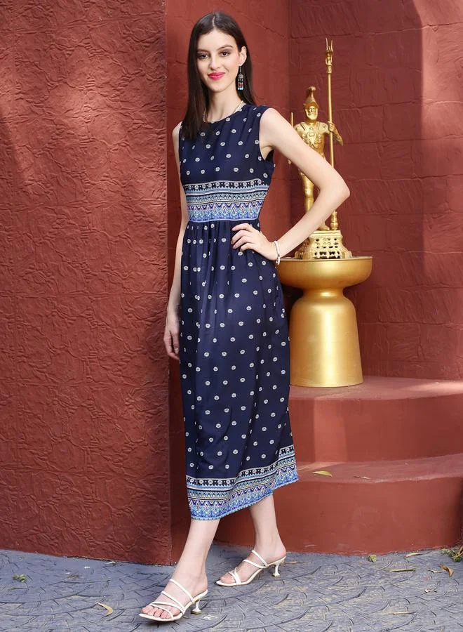 سيرا Ethnic Motif Print A-Line Midi Dress by Styli