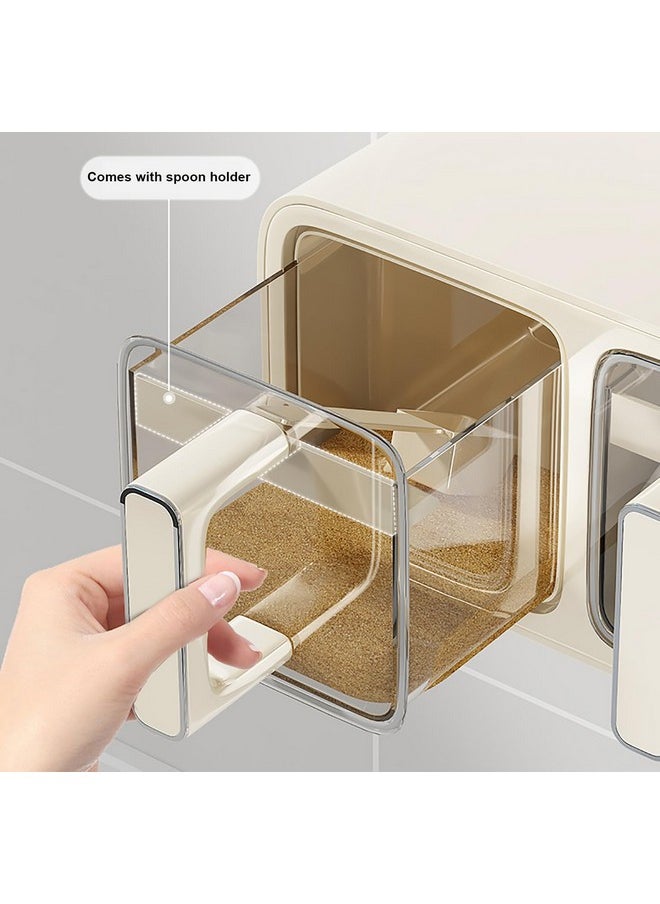 HOUSE OF QUIRK House of Quirk Plastic Wall-Mounted Hanging Shelves Seasoning Box,3-Grid Condiment Jar Spice Canisters With Spoons For Chicken Stock Powder,Kitchen Counter,Pantry,Families(Beige)  - Image 5