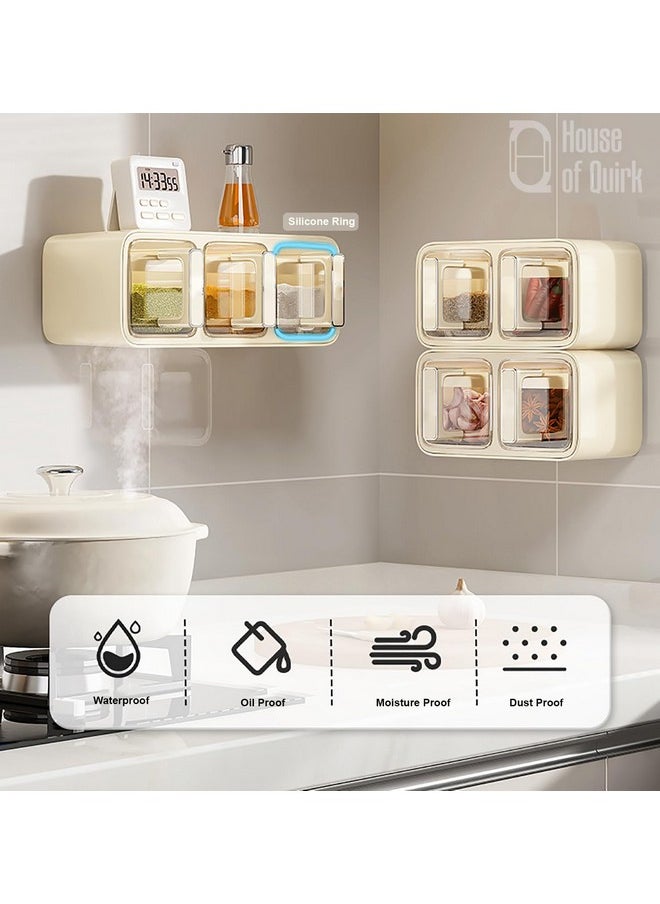 HOUSE OF QUIRK House of Quirk Plastic Wall-Mounted Hanging Shelves Seasoning Box,3-Grid Condiment Jar Spice Canisters With Spoons For Chicken Stock Powder,Kitchen Counter,Pantry,Families(Beige)  - Image 2