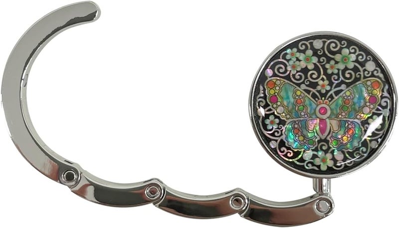 PLAY Mother of Pearl Purse Hook Magnet Clip Table Handbag Hanger Foldable Table Holder (Arabesque Butterfly) - Image 3