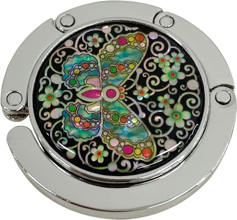 PLAY Mother of Pearl Purse Hook Magnet Clip Table Handbag Hanger Foldable Table Holder (Arabesque Butterfly) - Image 2