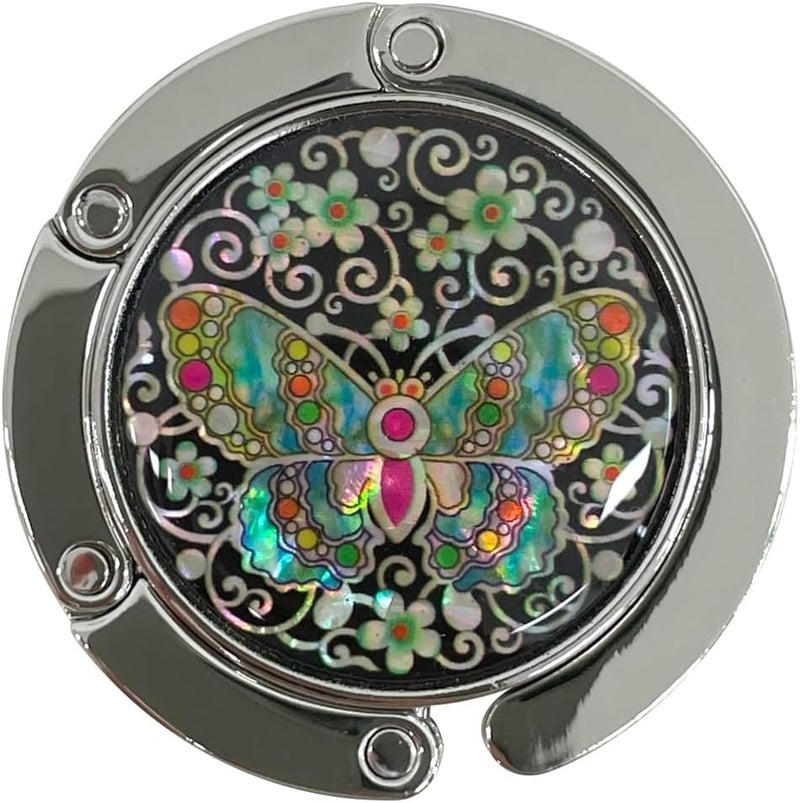 PLAY Mother of Pearl Purse Hook Magnet Clip Table Handbag Hanger Foldable Table Holder (Arabesque Butterfly) - Image 1