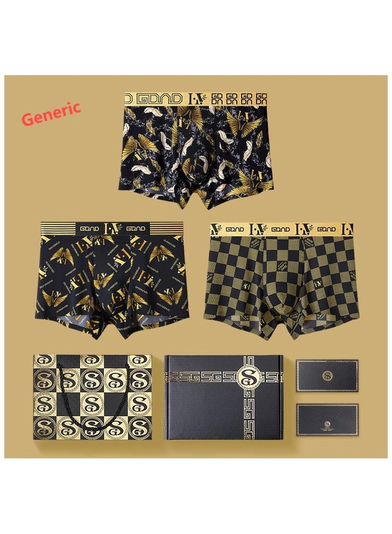 Boxed Men's Fashionable Printed Summer Lightweight Boxed Underwear Set Of 3 Pieces  - Image 1
