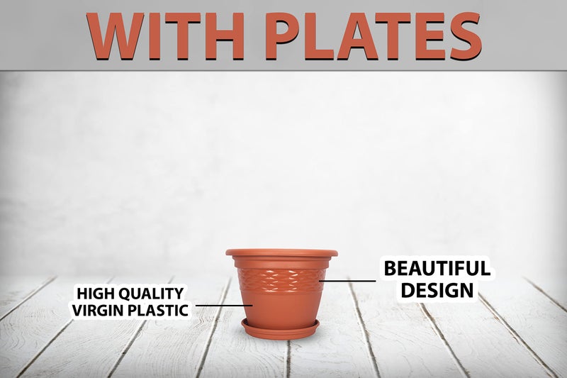 Halsey Clean Home Round Virgin Plastic Modern Design Durable Plastic Plant Pot for Gardening (Pack of 4) (POTS with Tray, XSMALL-06 INCH) - Image 2