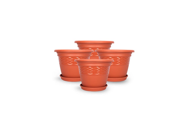 Halsey Clean Home Round Virgin Plastic Modern Design Durable Plastic Plant Pot for Gardening (Pack of 4) (POTS with Tray, XSMALL-06 INCH) - Image 1