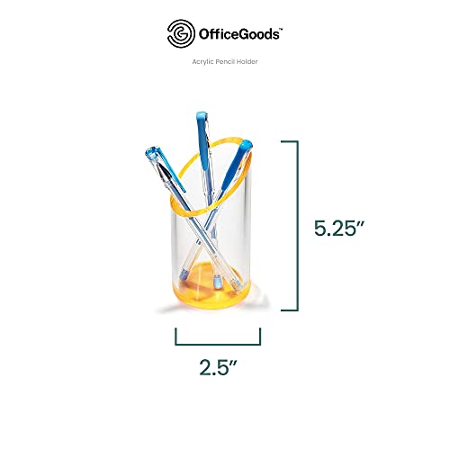 OfficeGoods Acrylic Pen & Pencil Holder - Modern Cylinder Design - Beautiful Desk Organizer for Home or Office - Contrasting Base & Rim - 5.25” H x 2.5” W - Neon Tangerine - Image 4