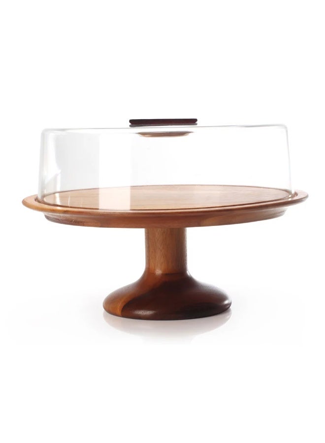 Round wooden cake stand with base, 27 cm size.