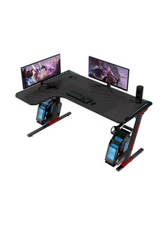 Organized Home Gaming Table with Carbon Fiber Computer Desk with LED Lights RGB Lighting with Headphone Hook Cup Holder Gamer Workstation  - Image 1