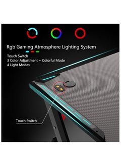 Organized Home Gaming Table with Carbon Fiber Computer Desk with LED Lights RGB Lighting with Headphone Hook Cup Holder Gamer Workstation  - Image 3