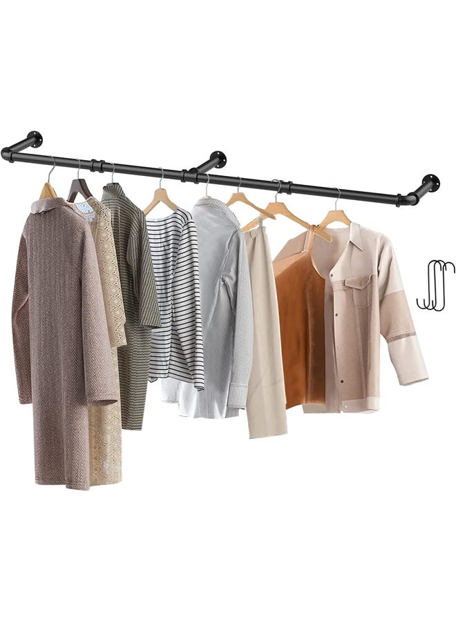 DUNISO Clothes Rack Wall Mounted, Industrial Pipe Garment Rack， Heavy Duty Iron Garment Bar with 3 S-Shaped Hooks,Detachable Adjustable,for Home Shops and Closets，180cm - Image 1