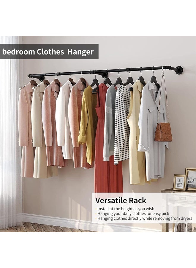 DUNISO Clothes Rack Wall Mounted, Industrial Pipe Garment Rack， Heavy Duty Iron Garment Bar with 3 S-Shaped Hooks,Detachable Adjustable,for Home Shops and Closets，180cm - Image 3