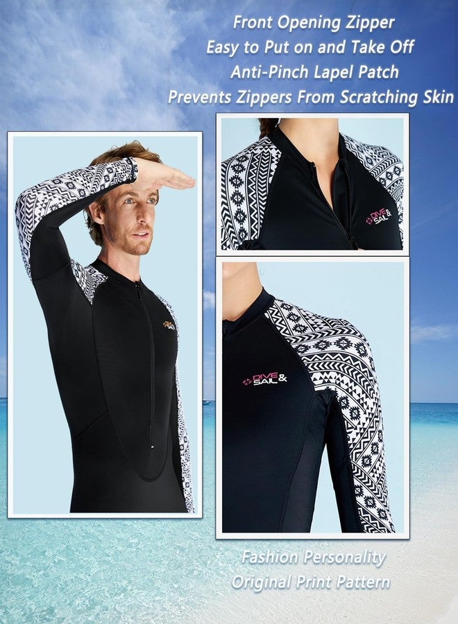 Skyone بدلة سباحة سكاي وان دايف سكينز واقية من الطفح الجلدي لكامل الجسم للرجال والنساء، بدلة غوص رقيقة، حماية من الأشعة فوق البنفسجية، أكمام طويلة، بدلة غوص سريعة الجفاف من قطعة واحدة للغطس (أسود للرجال، مقاس متوسط) - Image 5