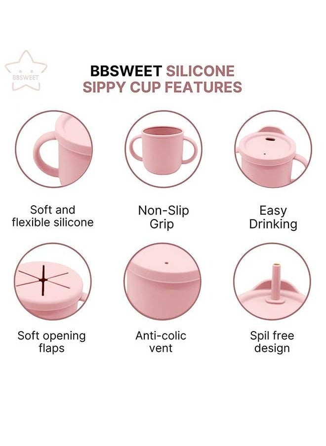 Baby Straw Cup Two-In-One Anti-Bruxism Anti-Fall Anti-Spill Double Ears Food Grade Children's Snack Silicone Cup Food Grade BPA Free Infant Training Cup (Pink) - Image 4