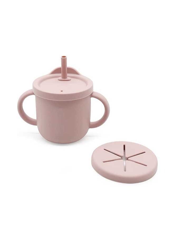 Baby Straw Cup Two-In-One Anti-Bruxism Anti-Fall Anti-Spill Double Ears Food Grade Children's Snack Silicone Cup Food Grade BPA Free Infant Training Cup (Pink) - Image 1