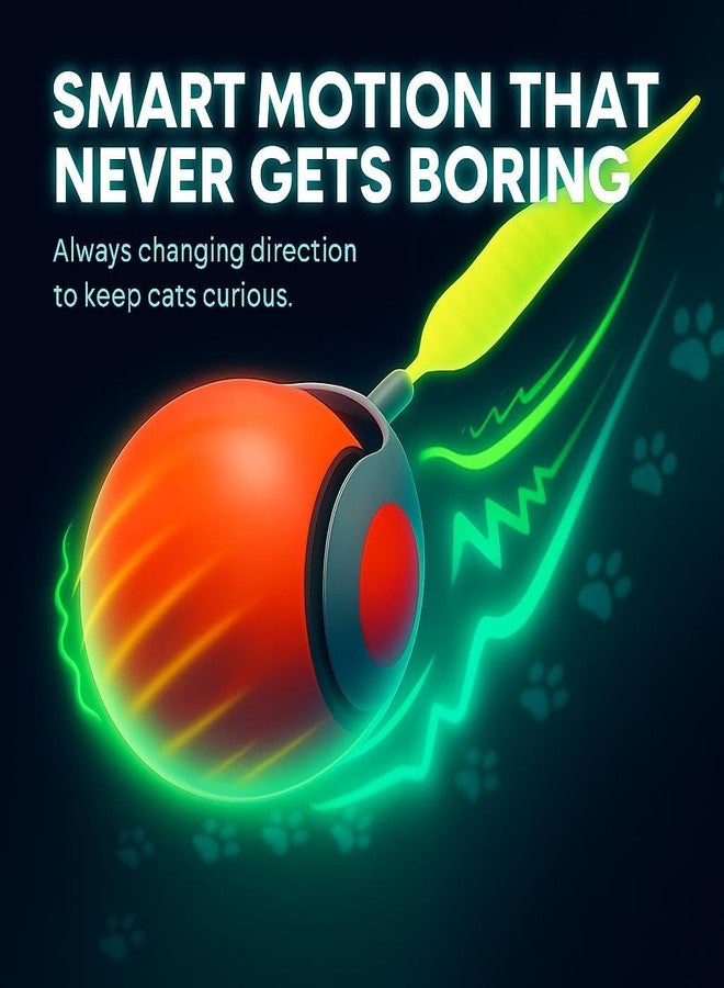 Pawvion Moving Ball Cat Toys with Feather Tail, Rechargeable 2025 New Interactive Toy for Indoor Cats Exercise, Smart Interactive Kitten Rolling Ball, Orange Color - Image 3