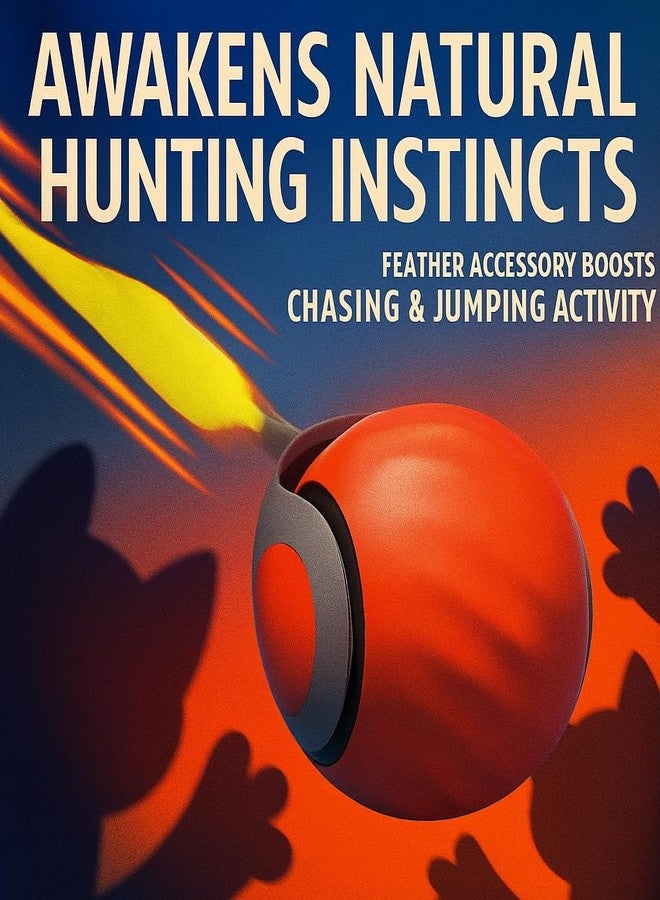 Pawvion Moving Ball Cat Toys with Feather Tail, Rechargeable 2025 New Interactive Toy for Indoor Cats Exercise, Smart Interactive Kitten Rolling Ball, Orange Color - Image 2