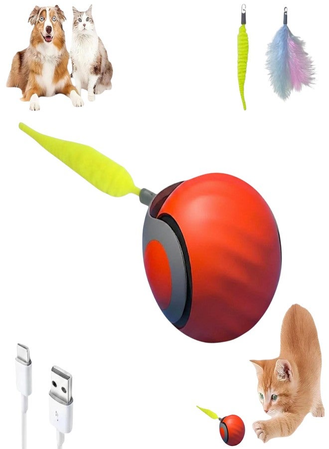 Pawvion Moving Ball Cat Toys with Feather Tail, Rechargeable 2025 New Interactive Toy for Indoor Cats Exercise, Smart Interactive Kitten Rolling Ball, Orange Color - Image 1