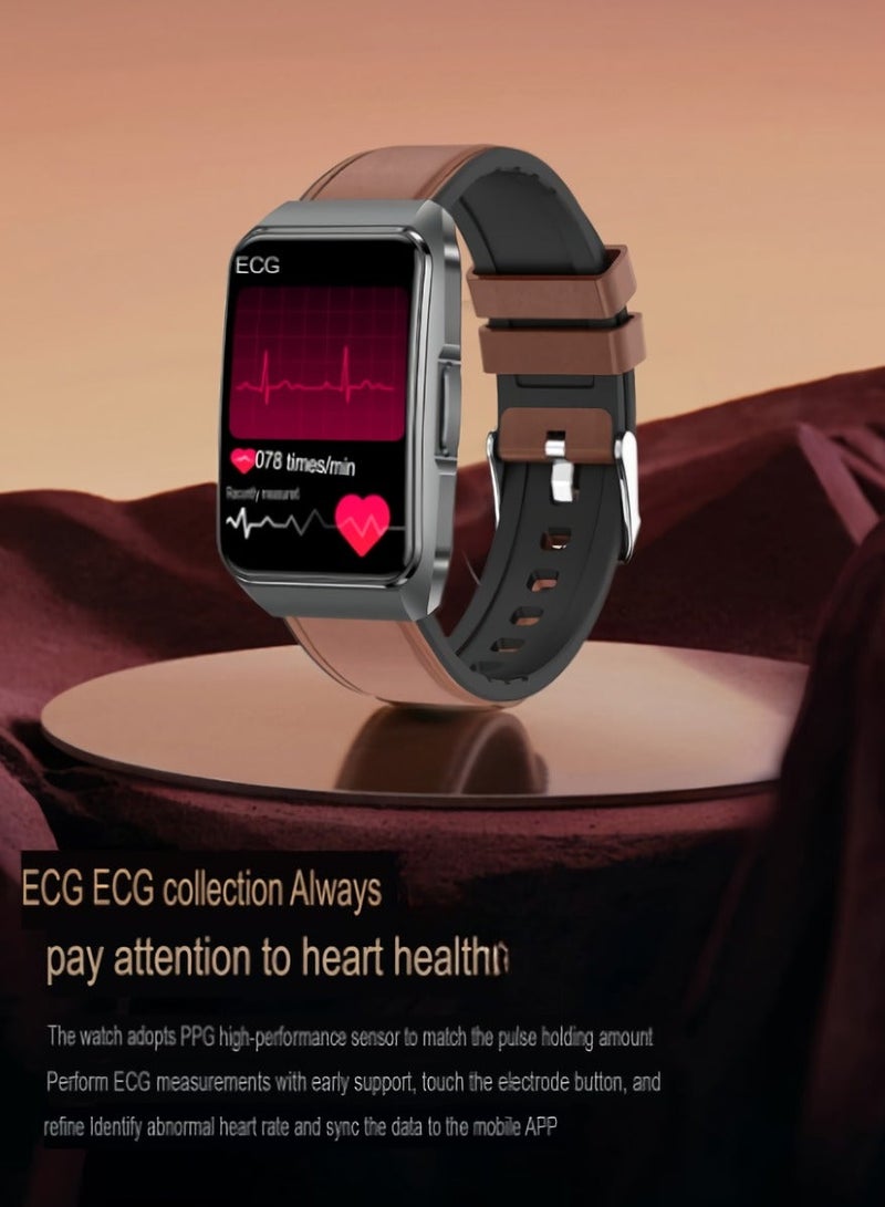 Smart Watch,  Waterproof Smart Wrist Watch, Lightweight Fitness Tracker Smart Bracelet, (1pc, Brown, Leather Strap) - Image 3