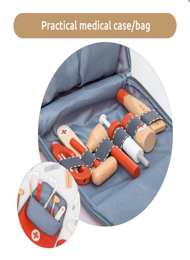 UMU® Wooden Mini Doctor Kit for Kids - 14 pcs Medical Playset for Toddlers with Stethoscope, Syringe, Doctor Bag, Blood Pressure Cuff & More - Pretend Play Set for Boys and Girls Ages 3 4 5 6 - Image 3