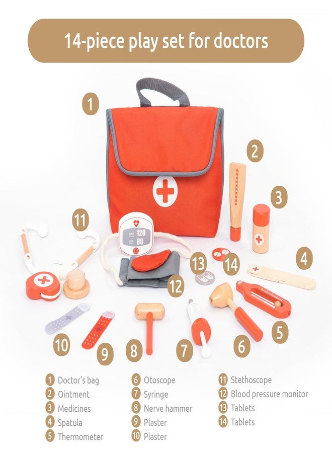 UMU® Wooden Mini Doctor Kit for Kids - 14 pcs Medical Playset for Toddlers with Stethoscope, Syringe, Doctor Bag, Blood Pressure Cuff & More - Pretend Play Set for Boys and Girls Ages 3 4 5 6 - Image 5