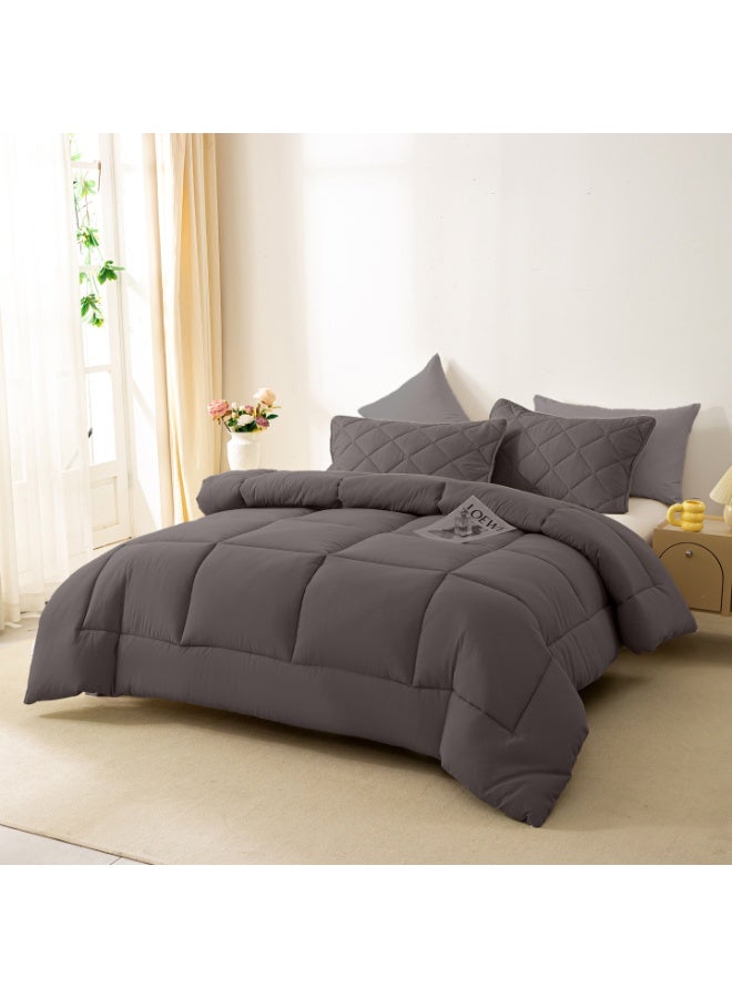 شايني فلاور طقم لحاف سرير نفرين مفرش شتوي مكون من 8 قطع ميكروفايبر مع حشوة قطن مقاس ۲٤۰×۲۲۰ سم