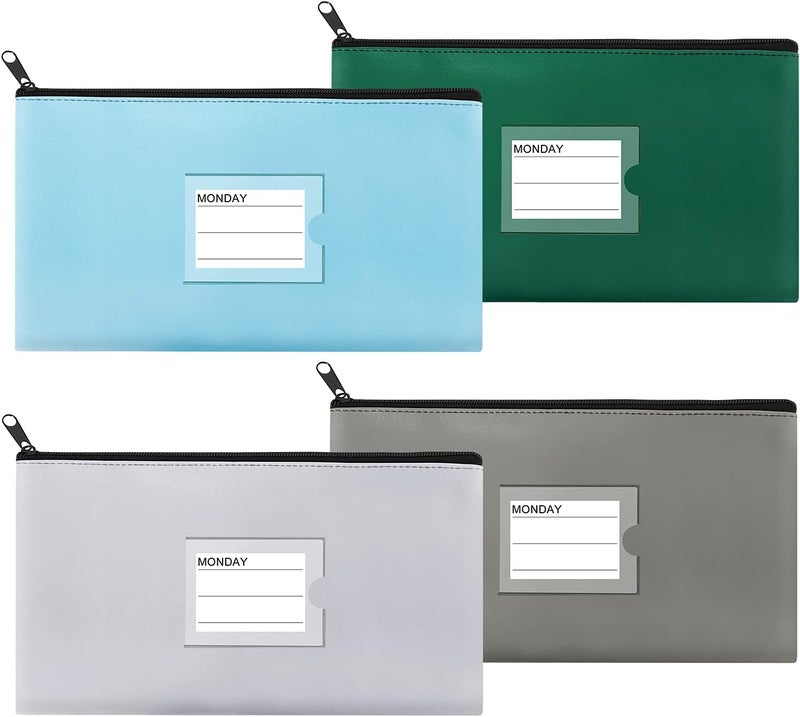 Sinzip 4 Pack Bank Deposit Money Wallet, Heavy Duty Leatherette Security Zipper Wallet with Clear Window, Coin Bag, Cash Bag, Tool Pouch, Assorted Colors - Image 1