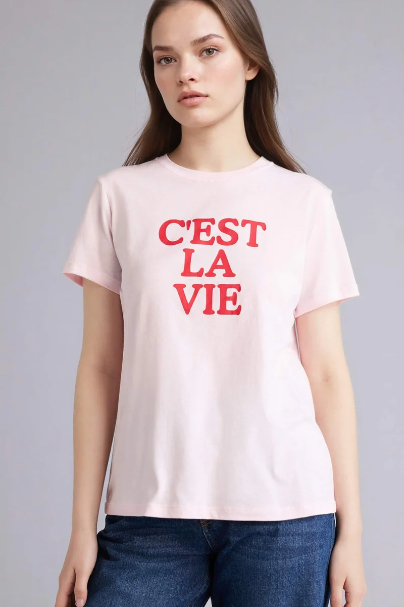 ديفاكتو Regular Fit Crew Neck Slogan Short Sleeve T-Shirt