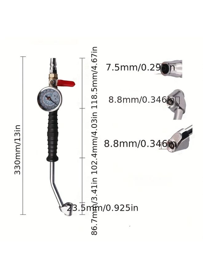 Universal Tire Inflator with Pressure Gauge 1pc Replacement Air Nozzle for Car Truck Daily Maintenance Compact Sturdy Tire Inflation Tool - Image 1
