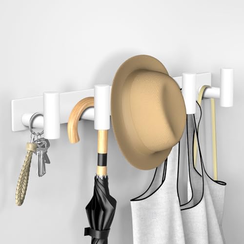 VAEHOLD Hat and Coat Wall Mount Rack - Hooks for Robes, Bags, Keys, and Towels - Bathroom Towel Hanger Organizer (White, “T“ Shape 5 Hooks 1 Pack) - Image 3