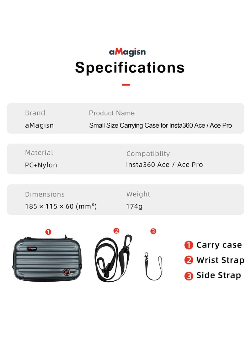 aMagisn - Storage Case for Insta360 Ace Pro/Ace – Waterproof Hard Shell Bag with Shockproof Liner, Compatible with Insta360 X3, GO 3, GoPro, Osmo Action – Portable Travel Protective Camera Case with Wrist Strap(Grey)) - Image 1