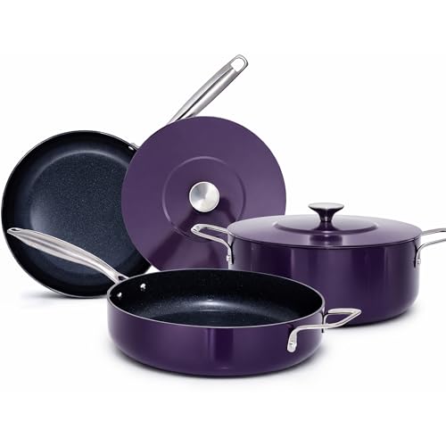 Nuwave Essential Series 5PC Ceramic Cookware Set PFAS-Free, G11 Duralon Blue Coating, Pots and Pans Set Non Stick, Diamond Scratch-Resistant,Stay-Cool Handle, Metal Lid,Induction Ready,Dishwasher Safe - Image 1
