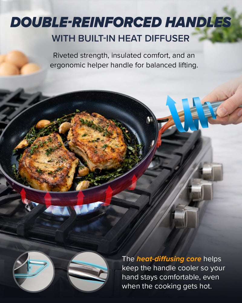 Nuwave Essential Series 5PC Ceramic Cookware Set PFAS-Free, G11 Duralon Blue Coating, Pots and Pans Set Non Stick, Diamond Scratch-Resistant,Stay-Cool Handle, Metal Lid,Induction Ready,Dishwasher Safe - Image 3