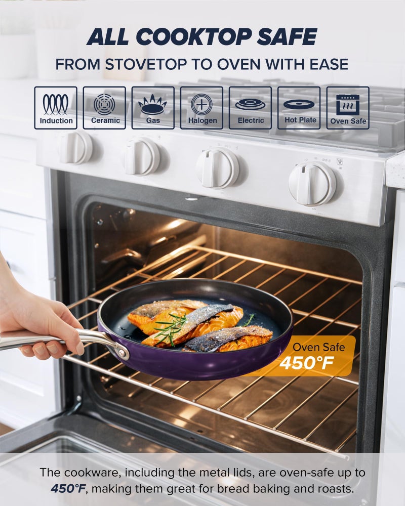 Nuwave Essential Series 5PC Ceramic Cookware Set PFAS-Free, G11 Duralon Blue Coating, Pots and Pans Set Non Stick, Diamond Scratch-Resistant,Stay-Cool Handle, Metal Lid,Induction Ready,Dishwasher Safe - Image 2