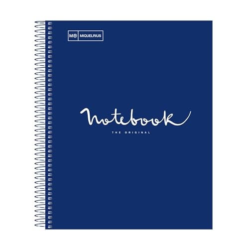 Miquelrius Miquel Rius M Emotions 1 Subject Notebook, Lined 11" x 8.5", 80 Sheets Heavy Weight Paper, 3 Hole Punched, Micro-Perforated, Marine Blue Board Cover - Image 1