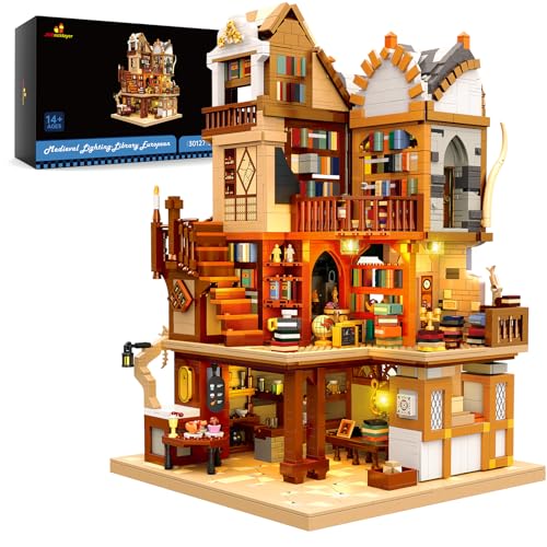 JMBricklayer Medieval Library Lighting BuildingBricks Set 3294 PCS Modular House Construction Building Model Sets City Town Bookstore Collectibles Shop for Adults and Teen - Image 1