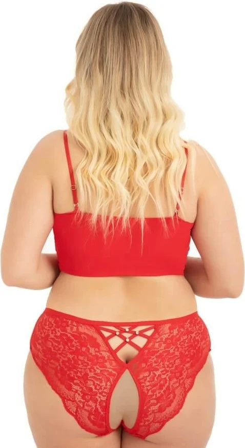 كوتن هيل Transparent Tulle Lace and Stone Detailed Private Area Open Plus Size Women's Thong Panties 3-Pack