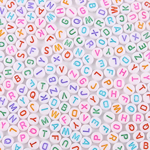 Xilitata Acrylic Letter Beads Alphabet Colorful Letters White Round Bead, 4×7mm 1200pcs, for Friendship Bracelets and Gifts Souvenir Jewelry Making Kit - Image 1