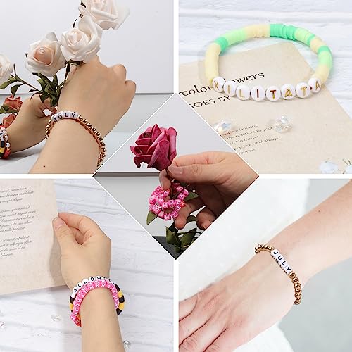 Xilitata Acrylic Letter Beads Alphabet Colorful Letters White Round Bead, 4×7mm 1200pcs, for Friendship Bracelets and Gifts Souvenir Jewelry Making Kit - Image 5