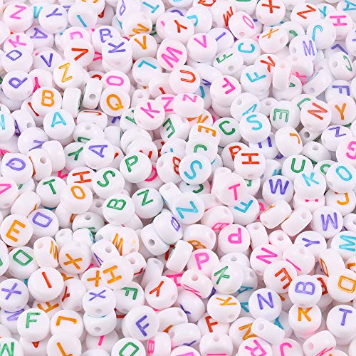 Xilitata Acrylic Letter Beads Alphabet Colorful Letters White Round Bead, 4×7mm 1200pcs, for Friendship Bracelets and Gifts Souvenir Jewelry Making Kit - Image 2