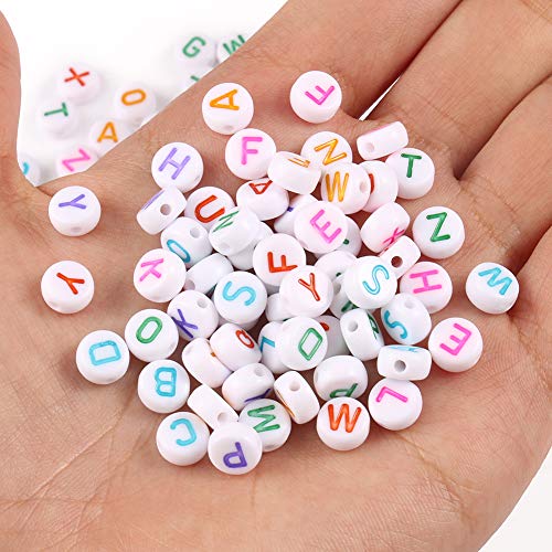 Xilitata Acrylic Letter Beads Alphabet Colorful Letters White Round Bead, 4×7mm 1200pcs, for Friendship Bracelets and Gifts Souvenir Jewelry Making Kit - Image 3