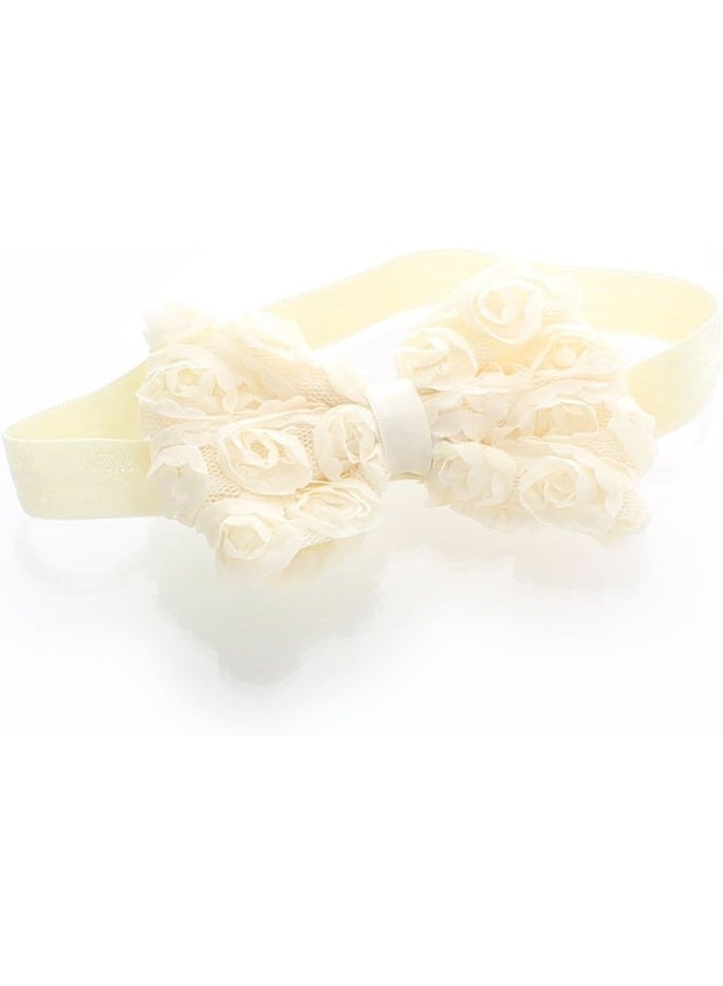 My Lello My Lello Girls Fabric Rose Bow Headbands 2 Pack (Ivory/White)  - Image 3