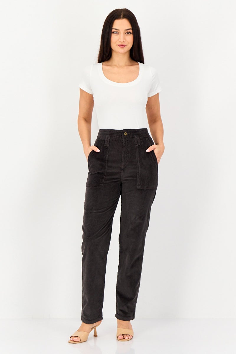 Reiko Women Regular Fit Corduroy Pants, Brown - Image 4