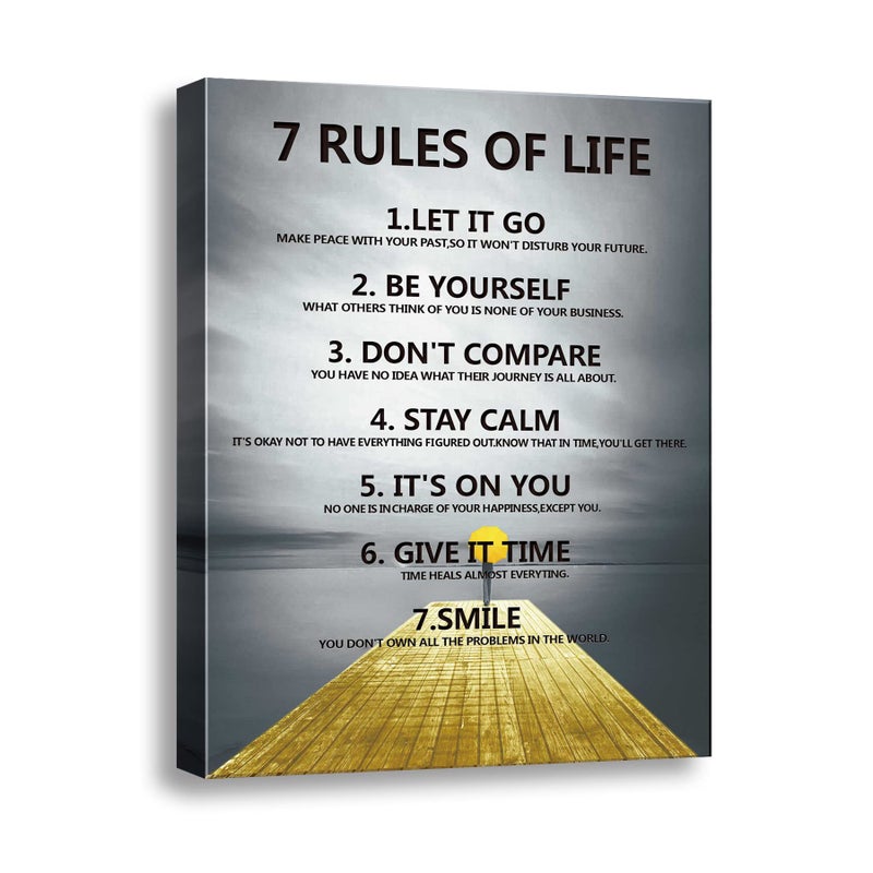 7 Rules of Life Motivational wall decor on canvas for classroom prints postersinspirational wall art prints for home decor or home Positive for Office preppy room decor for Living Room A253