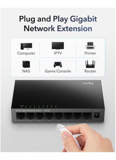 cudy Cudy GS108 8 Port Gigabit Unmanaged Ethernet Network Switch , Ethernet Splitter Plug & Play Fanless Metal Design  - Image 2