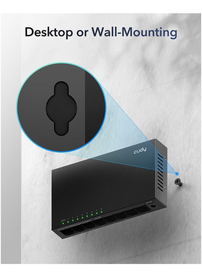 cudy - Cudy GS108 8 Port Gigabit Unmanaged Ethernet Network Switch , Ethernet Splitter Plug & Play Fanless Metal Design - Image 1