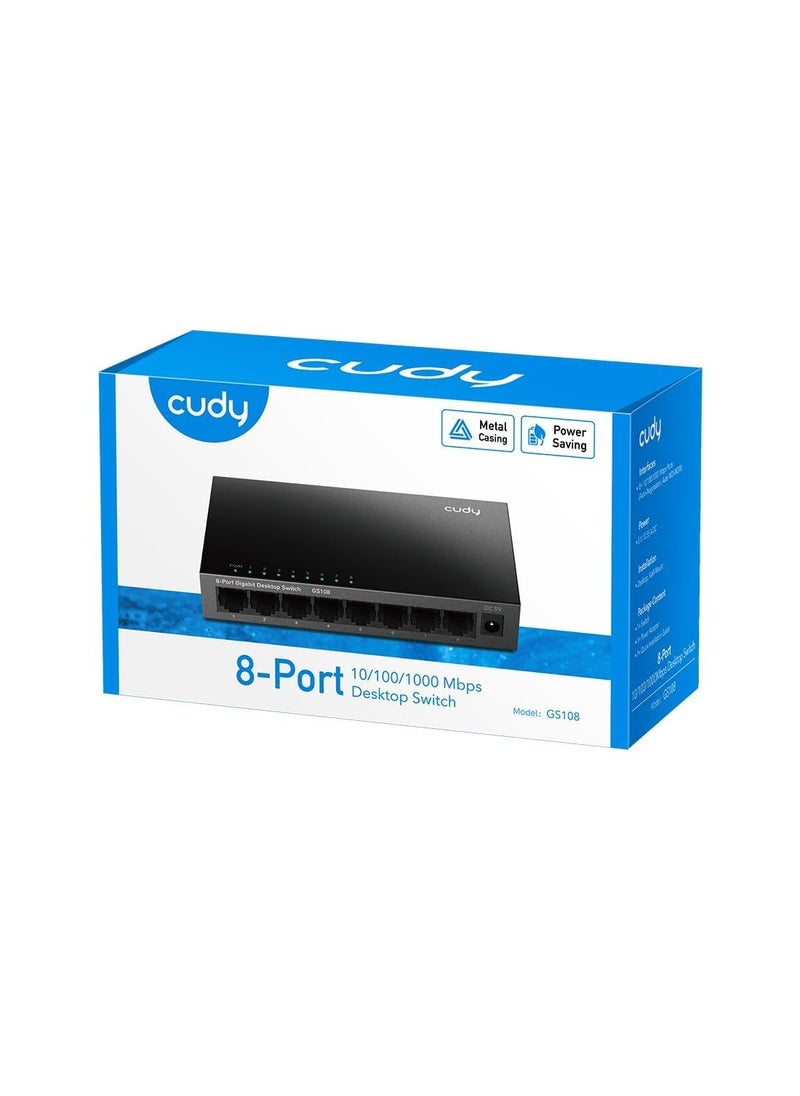 cudy - Cudy GS108 8 Port Gigabit Unmanaged Ethernet Network Switch , Ethernet Splitter Plug & Play Fanless Metal Design - Image 1